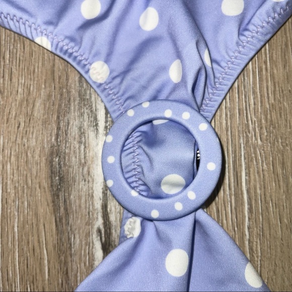 STRIP & SOLID Women’s Small Swimsuit Button Middle Front Polka Dots Lavender - Picture 2 of 9